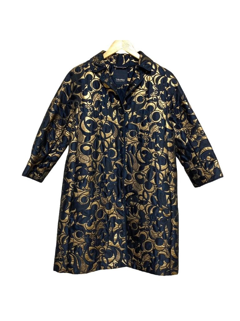 Max Mara 'S All Over Jacquard Coat 40 Navy Gold